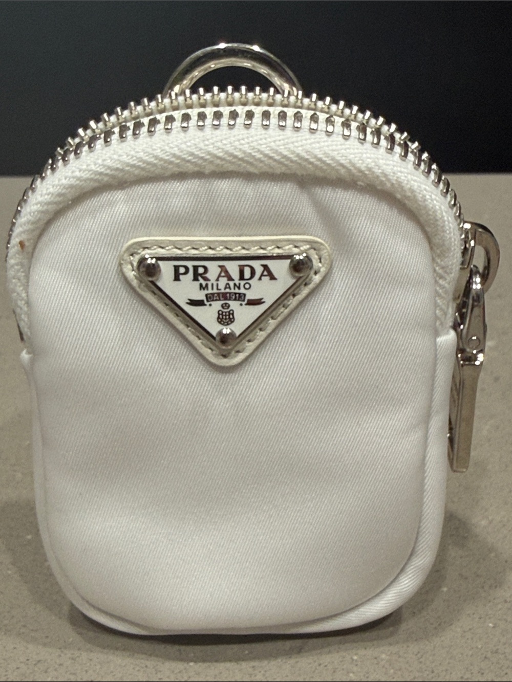 Prada White Nylon Mini Pouch with Silver Hardware